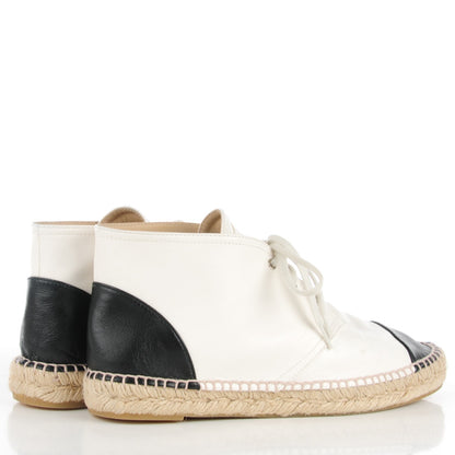 Chanel Lambskin Cap Toe Lace Up Espadrilles 40 White Black 4 of 8