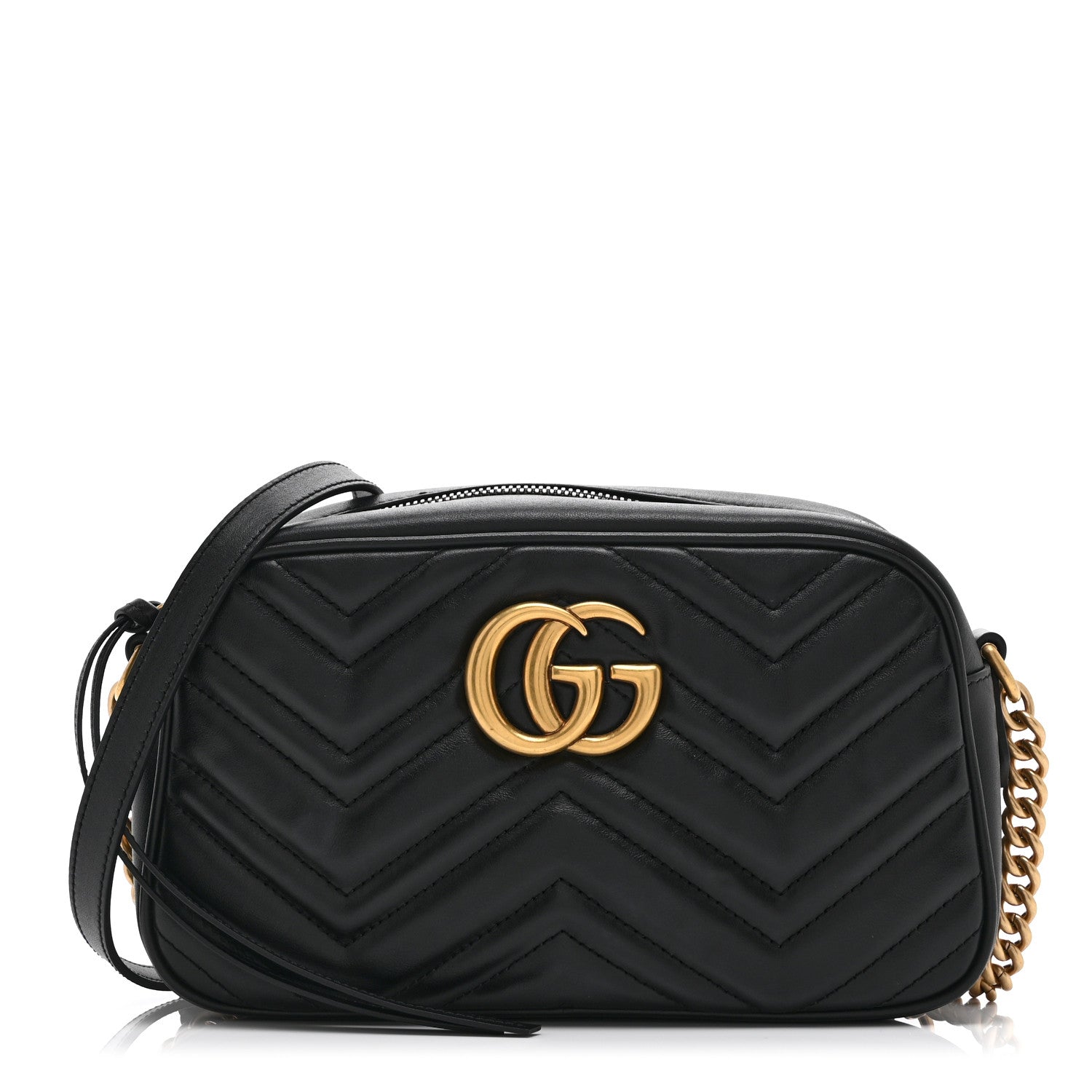 Gucci Calfskin Matelasse Small GG Marmont Chain Shoulder Bag Black 1 of 11
