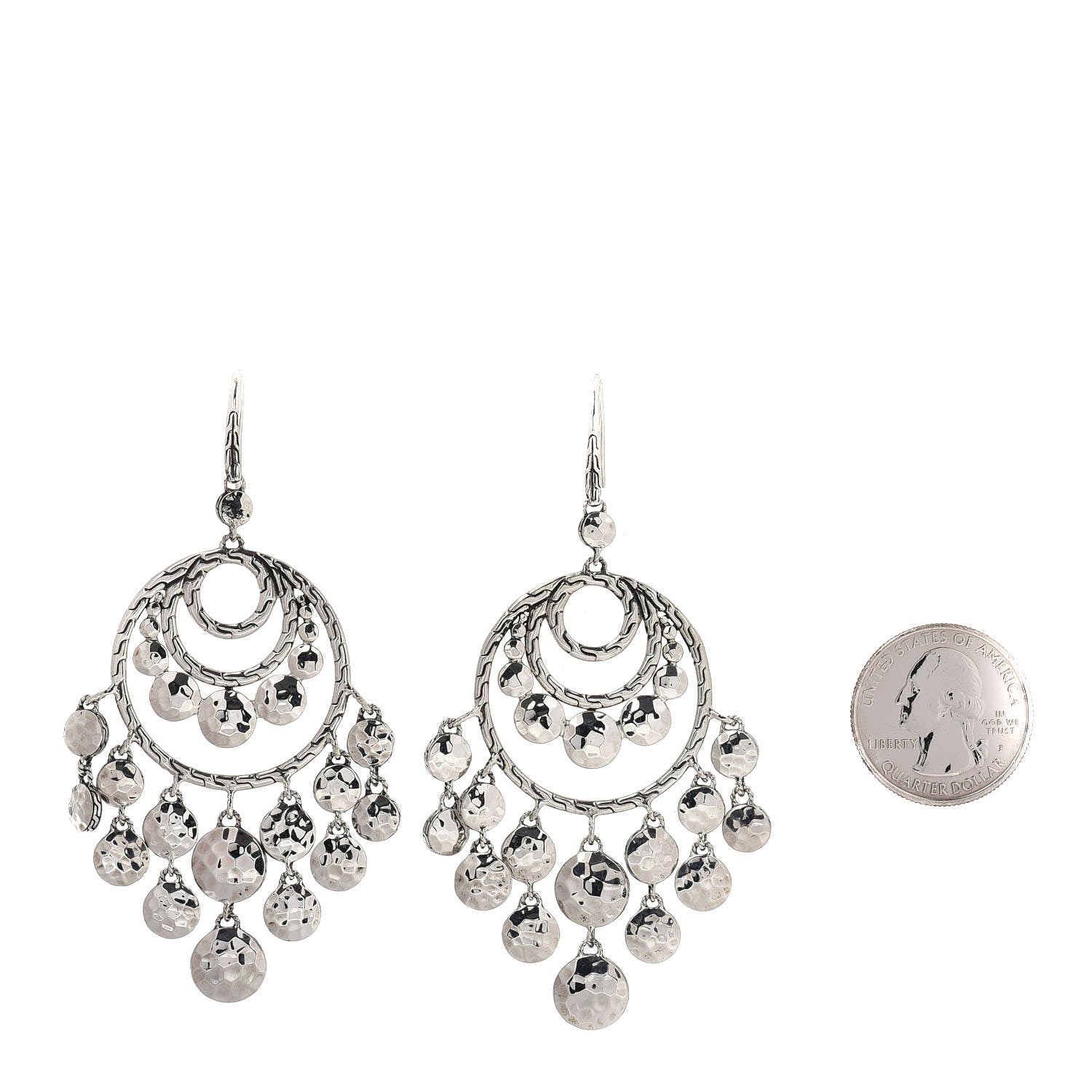 John Hardy Sterling Silver Palu Hammered Disc Chandelier Earrings 2 of 4