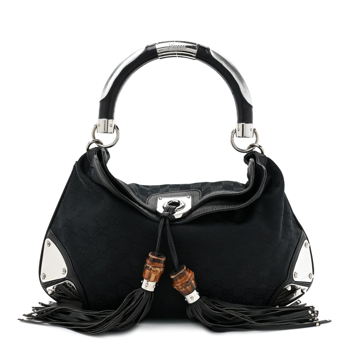 Gucci Monogram Medium Indy Top Handle Hobo Black 1 of 13