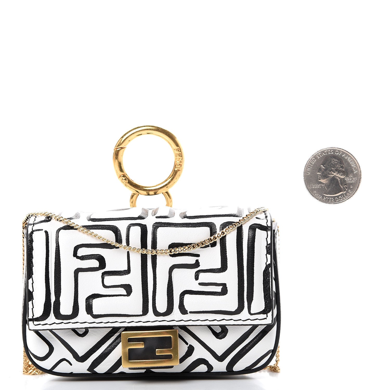 Fendi X JOSHUA VIDES Nappa Vitello King FF Embossed Nano Baguette Charm White Black 2 of 6