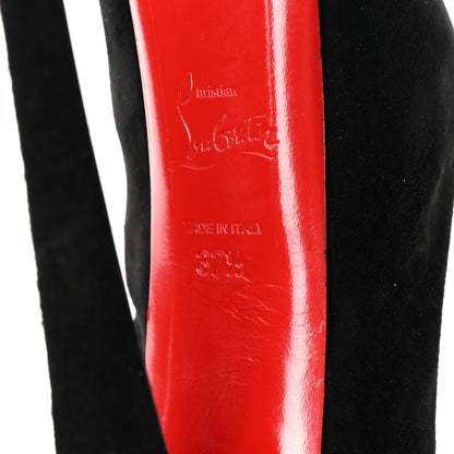 Christian Louboutin Suede Highness Tina Fringe Platform Peep Toe Boots 37.5 Black 7 of 8