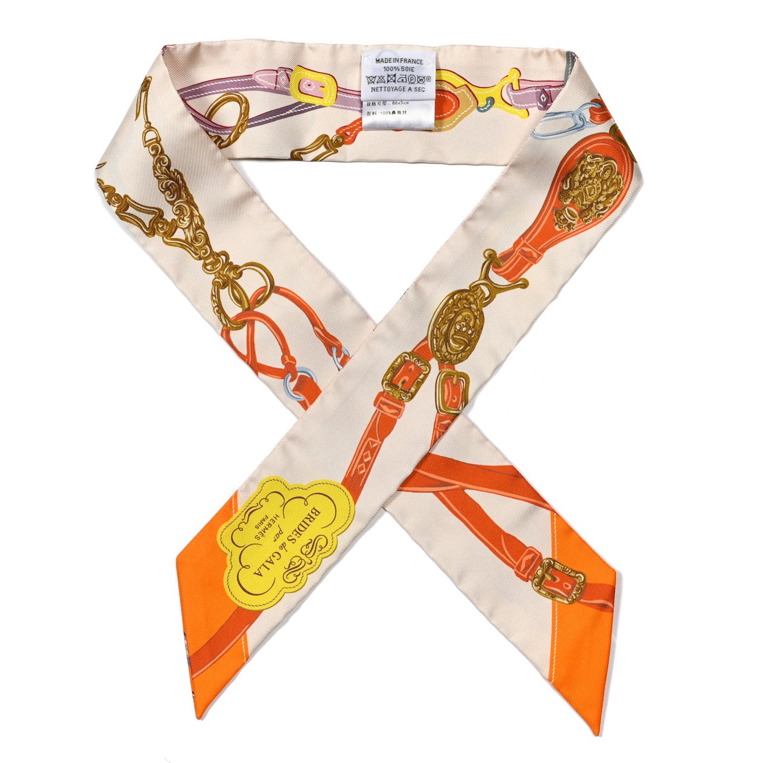 Hermes Silk Brides De Gala Applique Pique Twilly Creme Orange Jaune 1 of 4