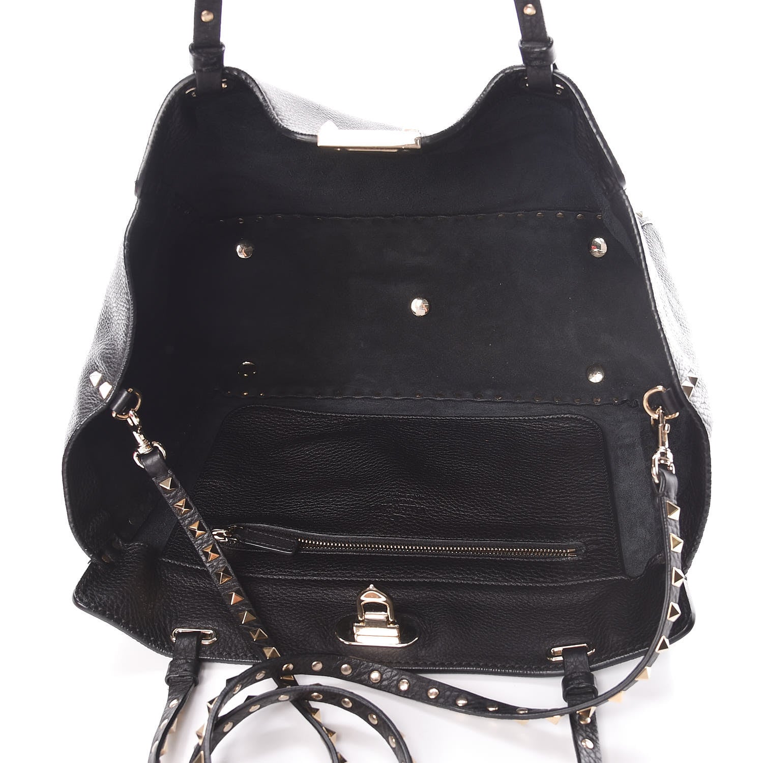 Valentino Garavani Alce Printed Calfskin Medium Rockstud Tote Black 6 of 10
