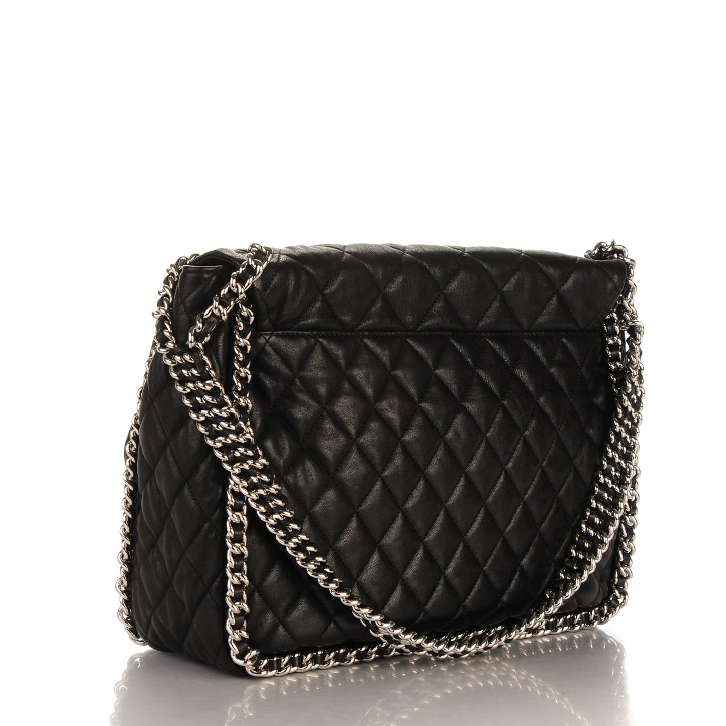 Washed Lambskin Quilted Maxi Chain Around Flap Black