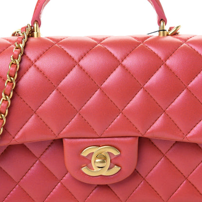 Chanel Iridescent Lambskin Quilted Mini Top Handle Rectangular Flap Red 10 of 11
