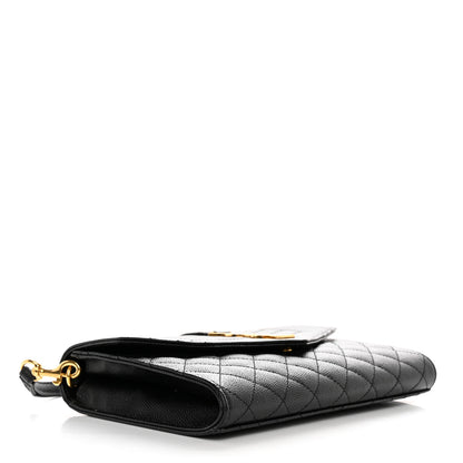 Saint Laurent Grain De Poudre Textured Mixed Matelasse Triquilt Monogram Clutch Black 4 of 8