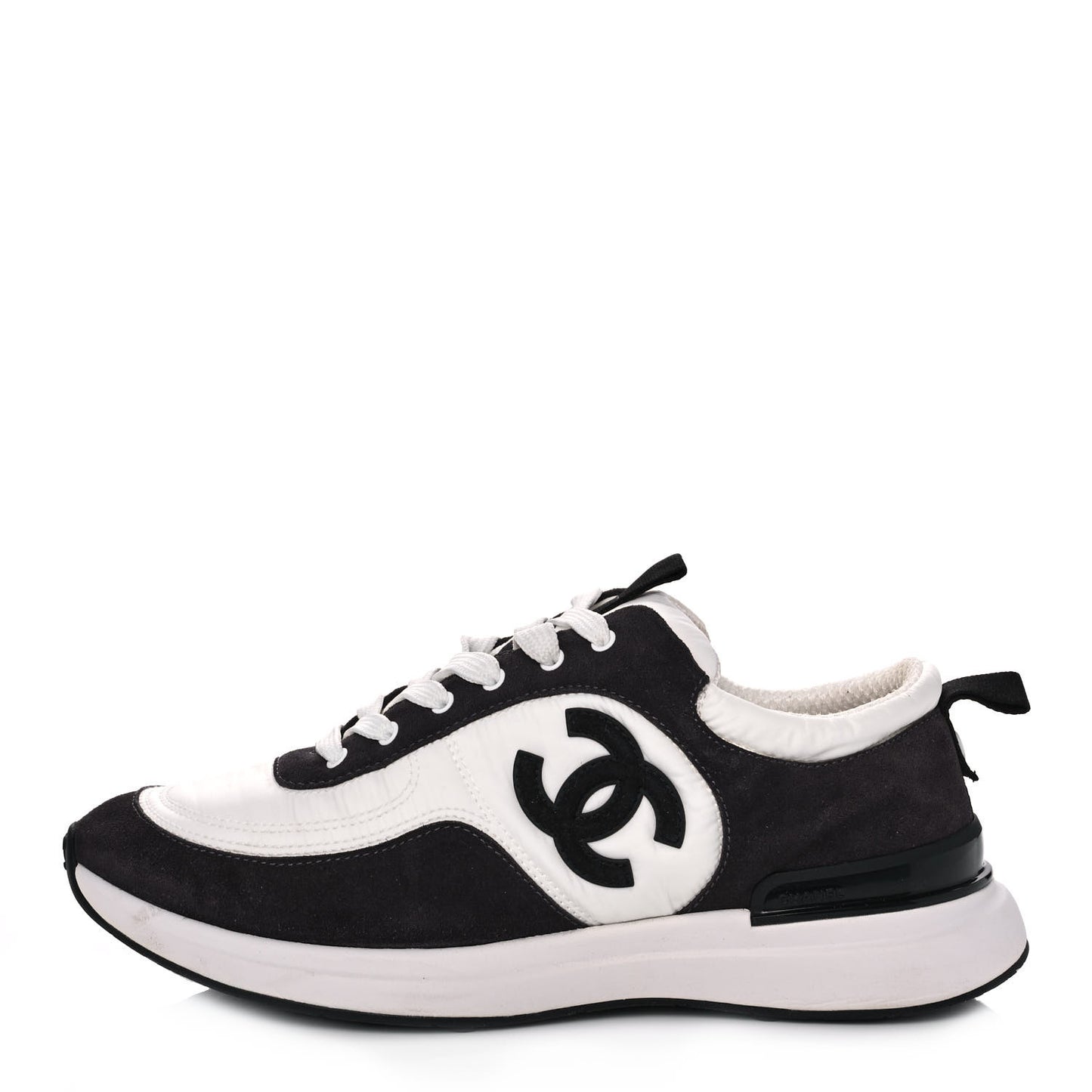 Nylon Suede Calfskin CC Sneakers 39 White Dark Grey