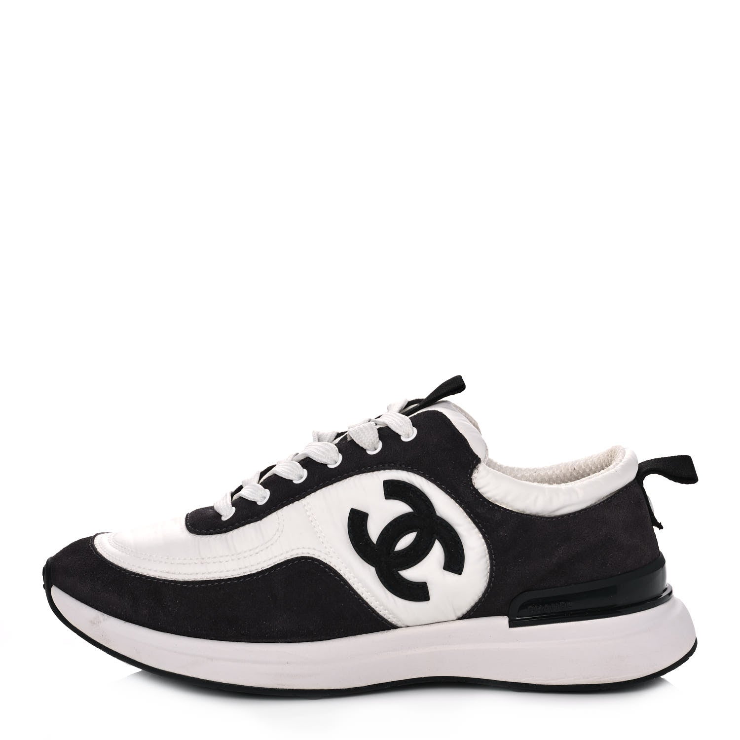 Chanel Nylon Suede Calfskin CC Sneakers 39 White Dark Grey 1 of 9