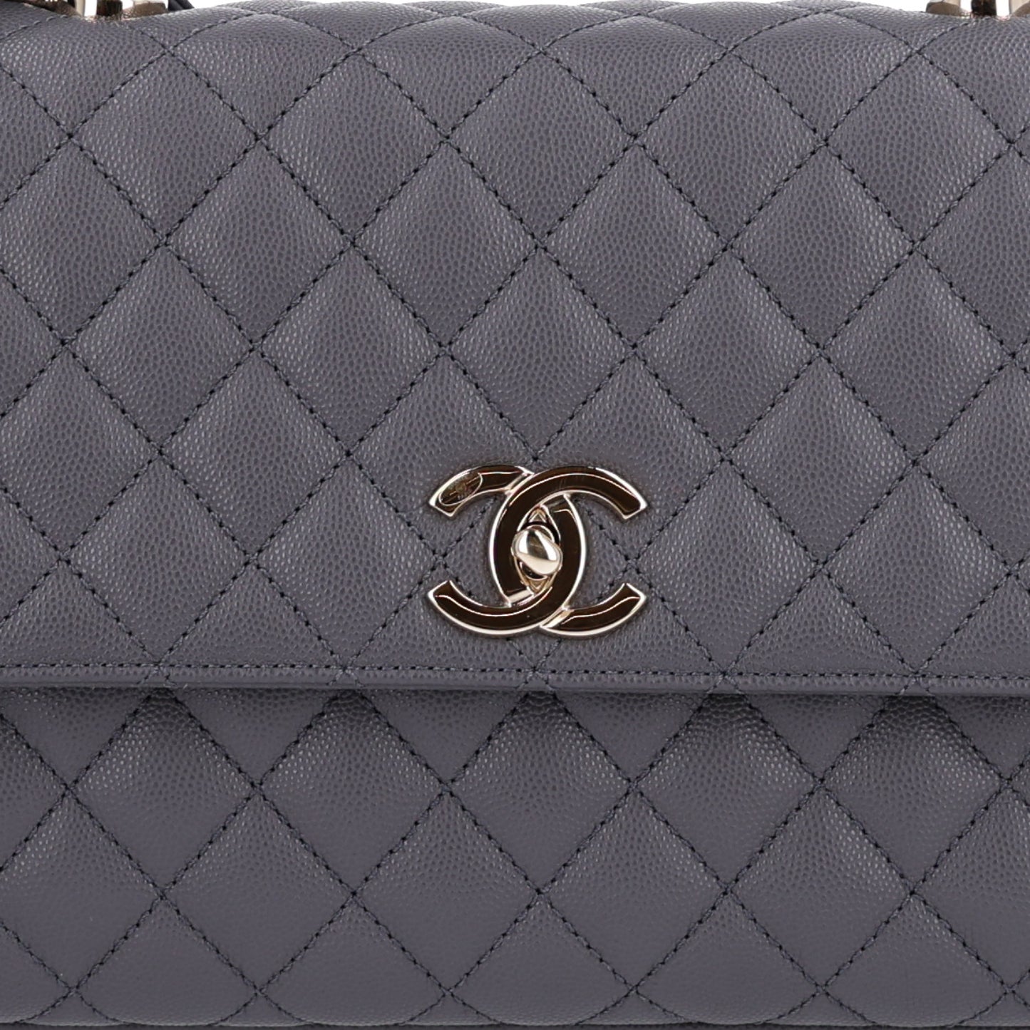 Caviar Quilted Small Coco Handle Flap Dark Grey
