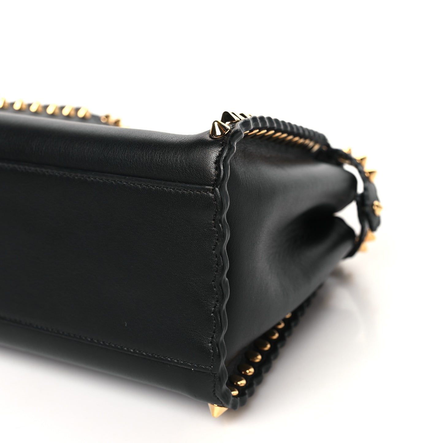 Vitello Seta Shiny Nappa Scalloped Studded Mini Peekaboo Iconic Satchel Black