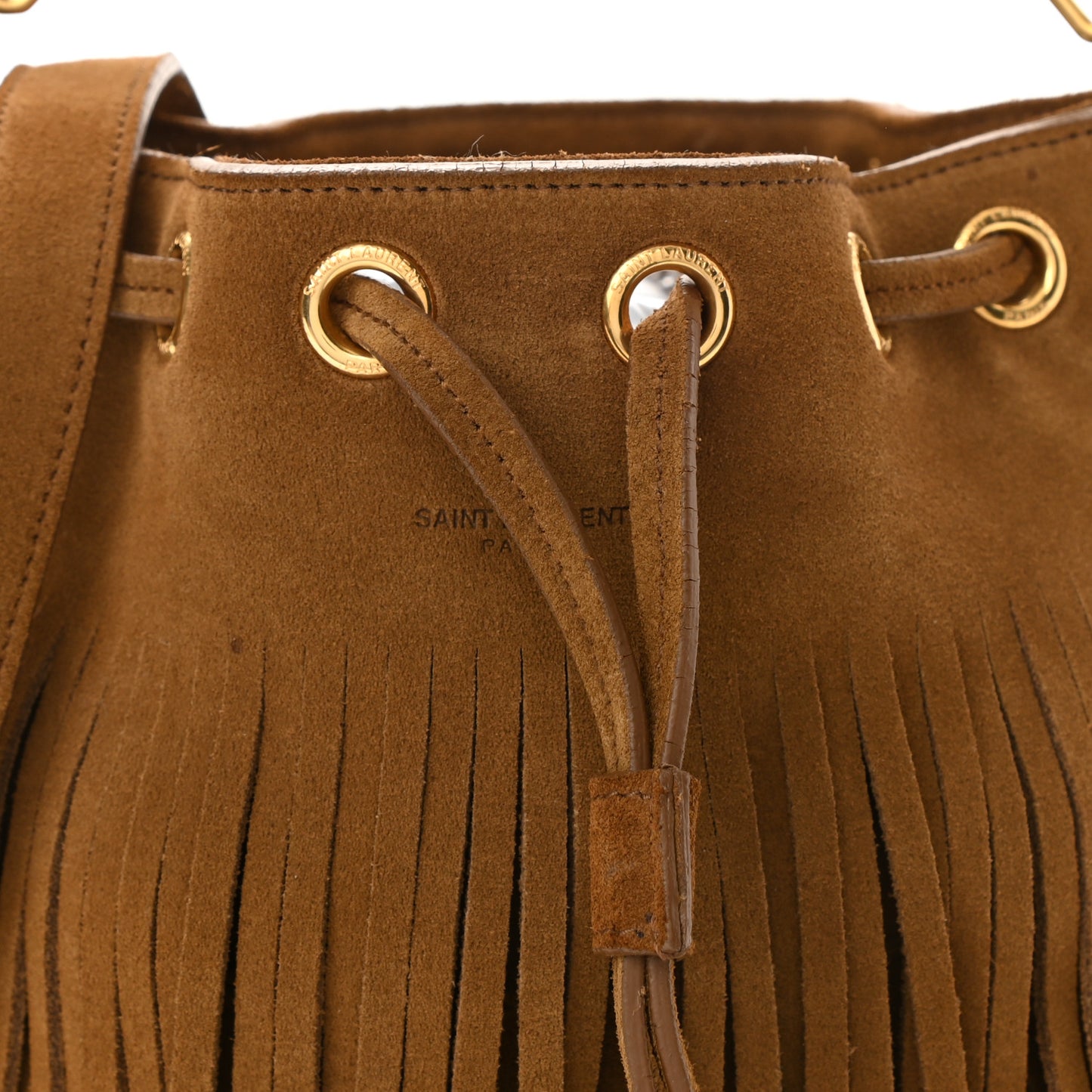 Suede Calfskin Small Emmanuelle Fringe Bucket Bag Light Ocre