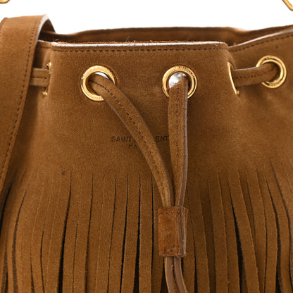 Saint Laurent Suede Calfskin Small Emmanuelle Fringe Bucket Bag Light Ocre 8 of 12