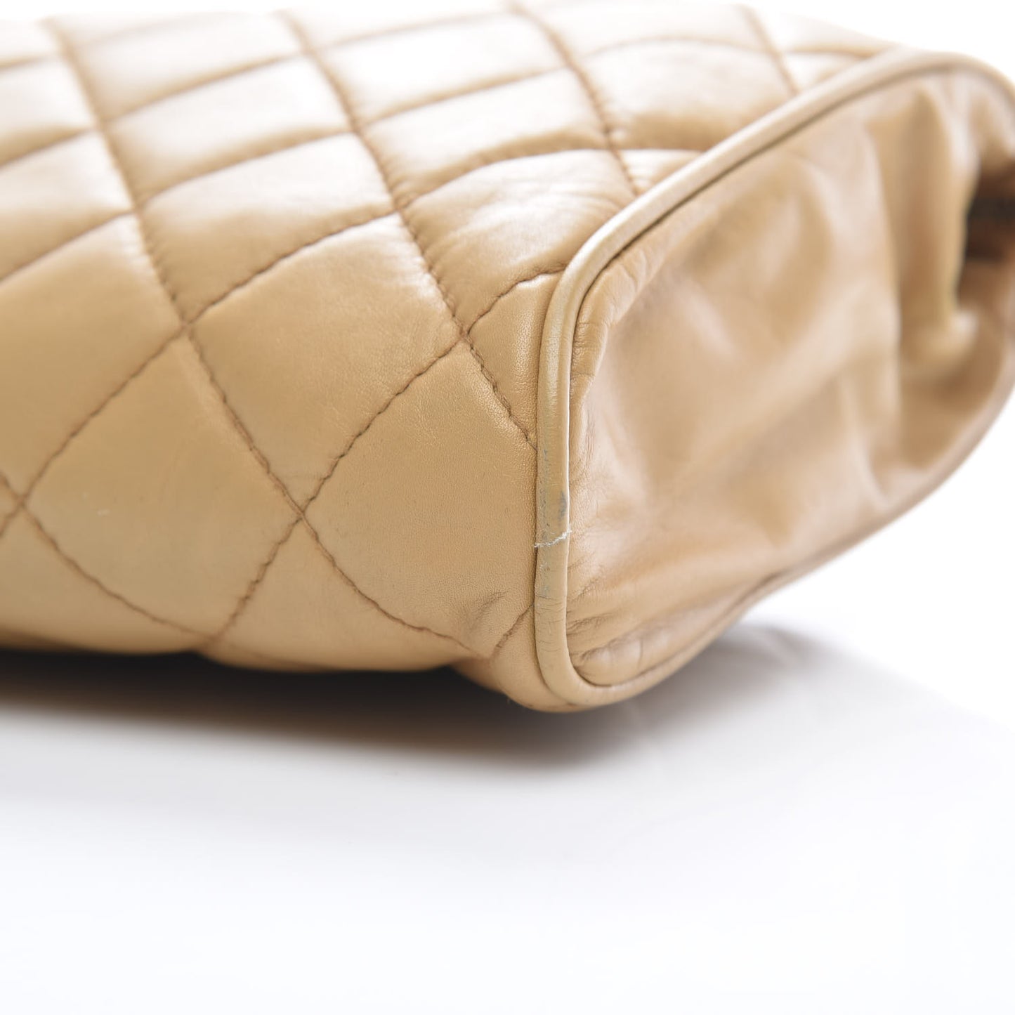 Lambskin Quilted Cosmetic Zip Pouch Beige