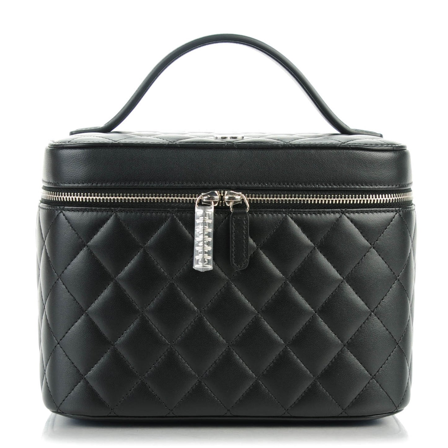 Lambskin Quilted Large Vanity Pouch Black