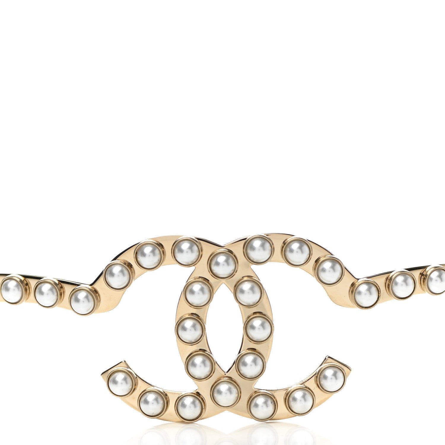 Chanel Metal Pearl CC Headband Light Gold 5 of 6