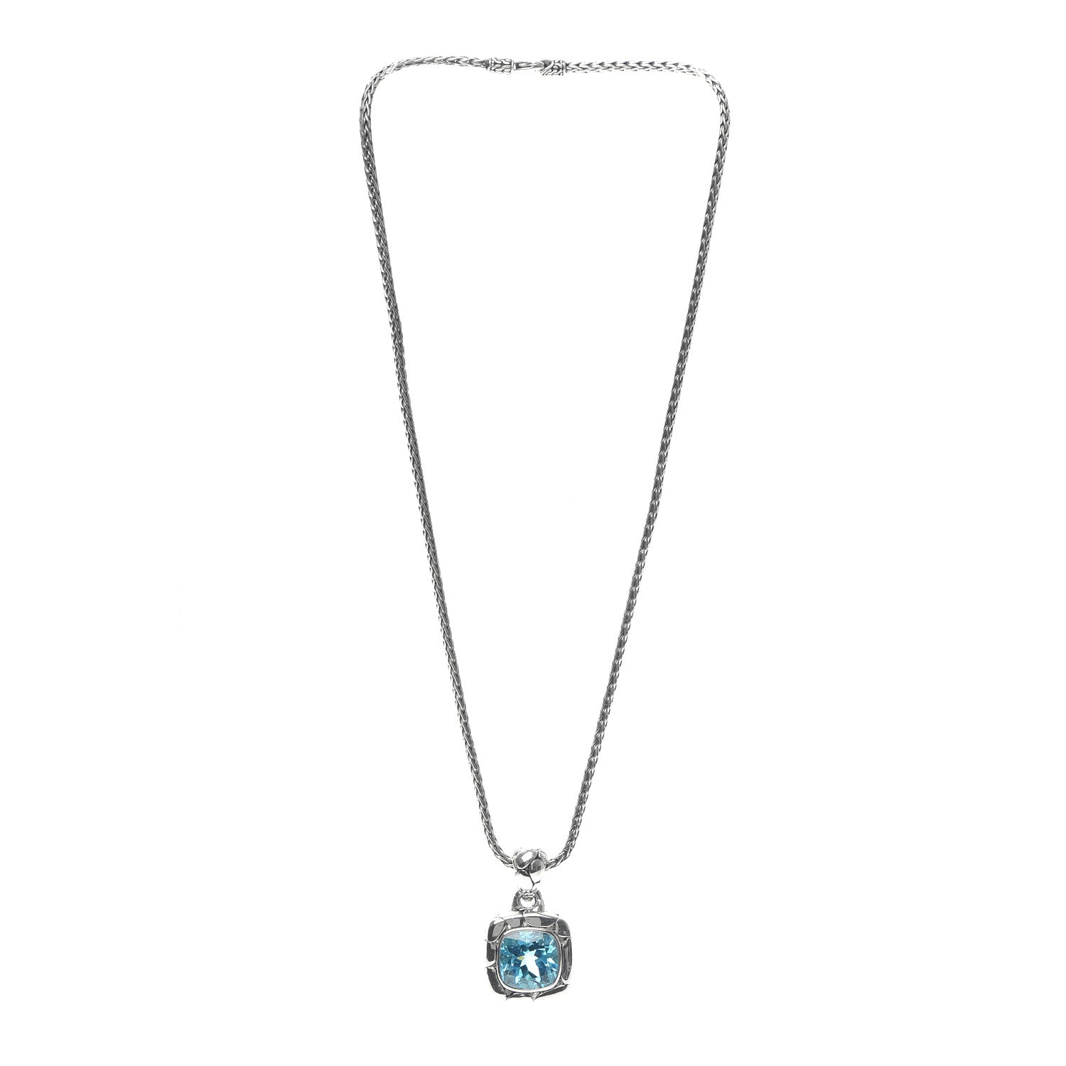 John Hardy Sterling Silver Blue Topaz Batu Kali Square Pendant Necklace 3 of 5