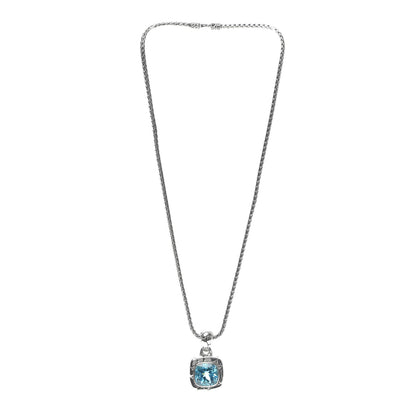 John Hardy Sterling Silver Blue Topaz Batu Kali Square Pendant Necklace 3 of 5