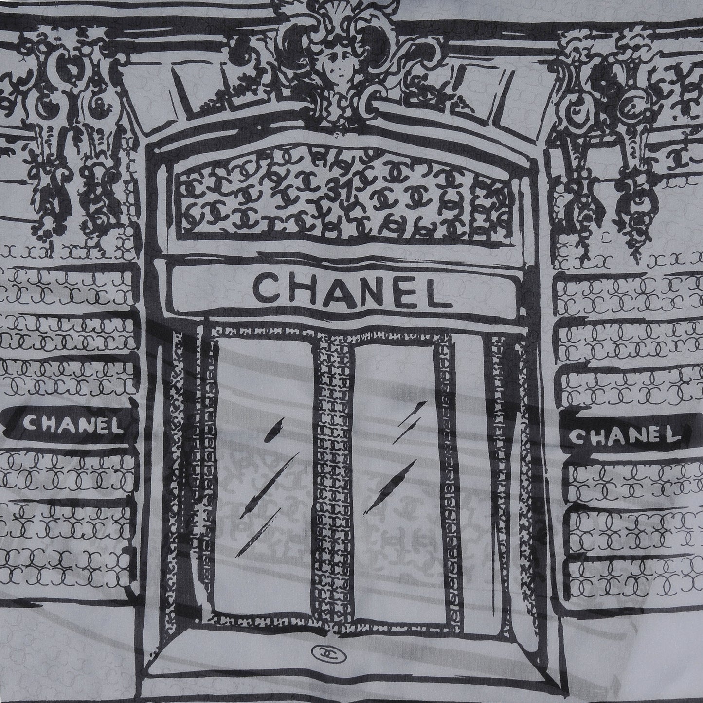 Silk Scarf CC Logo Grey Black