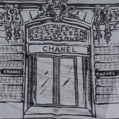 Chanel Silk Scarf CC Logo Grey Black 3 of 5