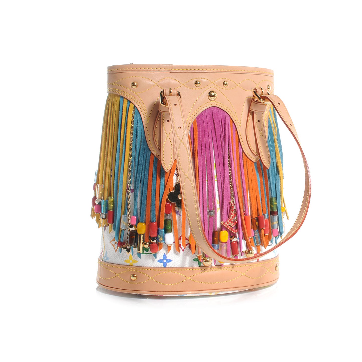 Monogram Multicolor Fringe Bucket White