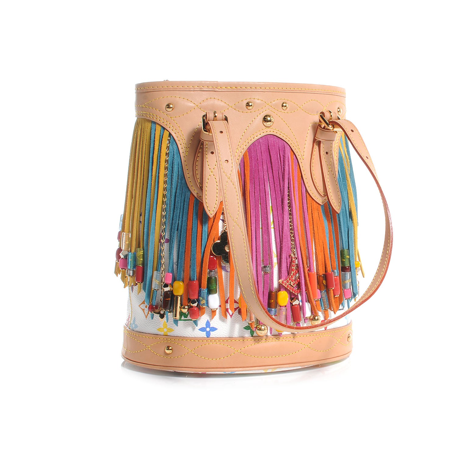 Louis Vuitton Monogram Multicolor Fringe Bucket White 3 of 8