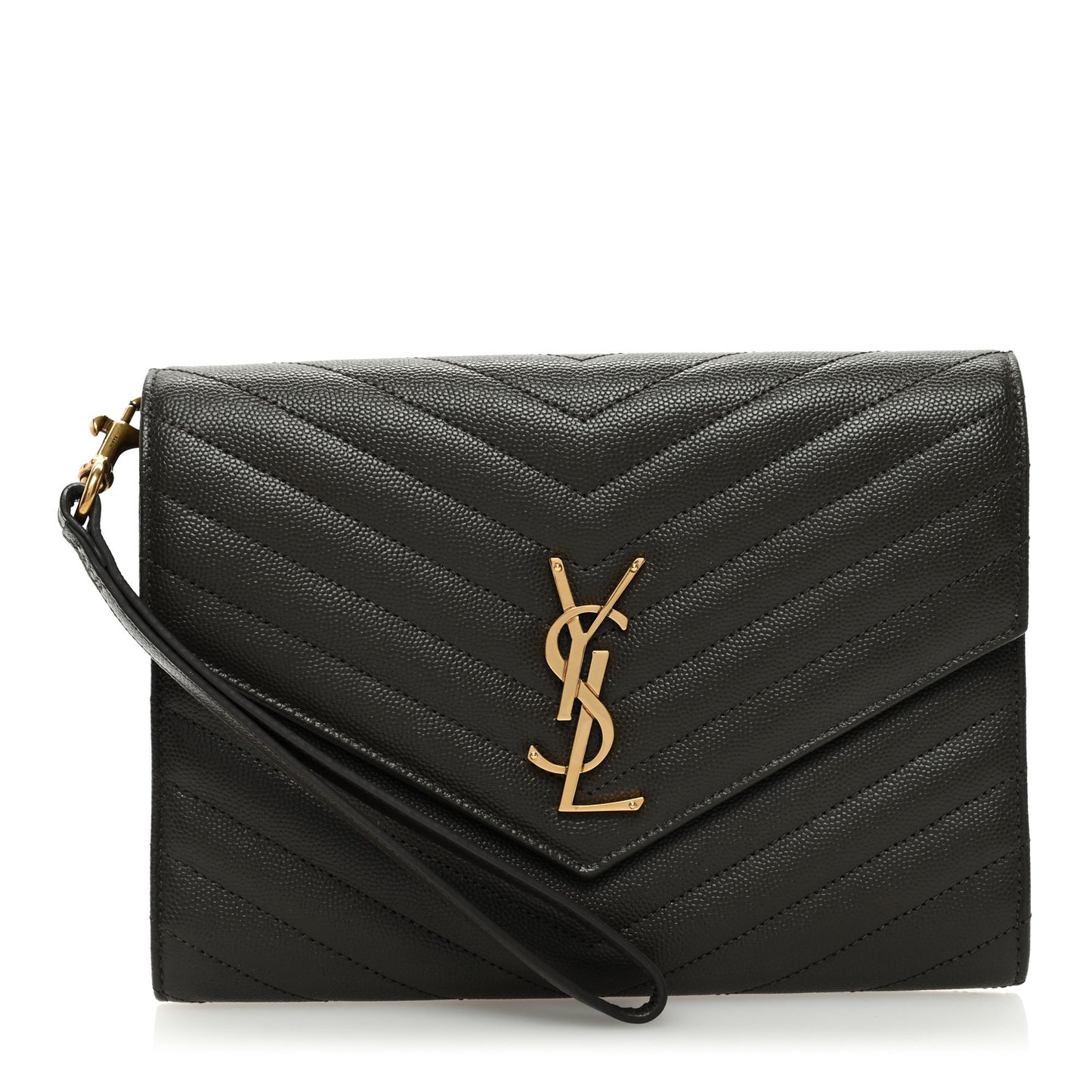 Grain De Poudre Matelasse Chevron Monogram Envelope Clutch Earth