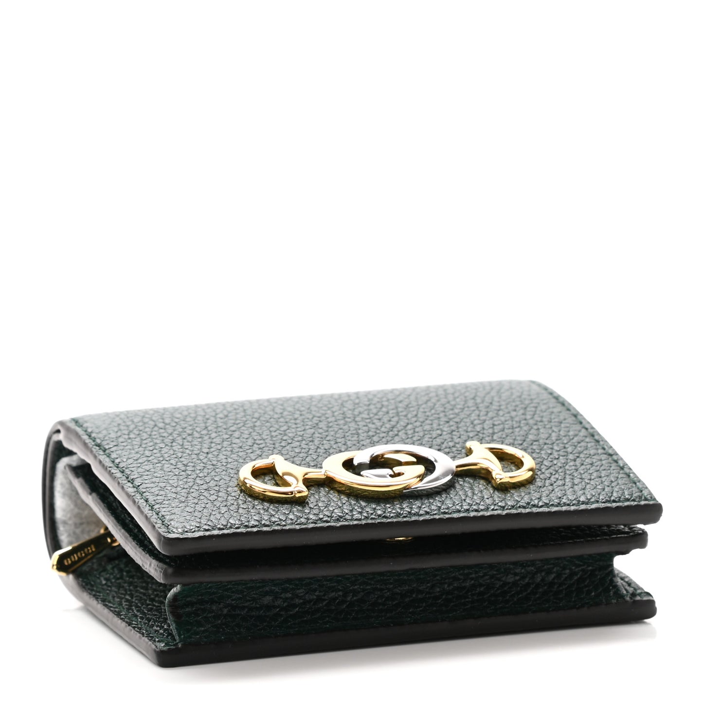 Grainy Calfskin Zumi Chain Card Case Wallet Vintage Green