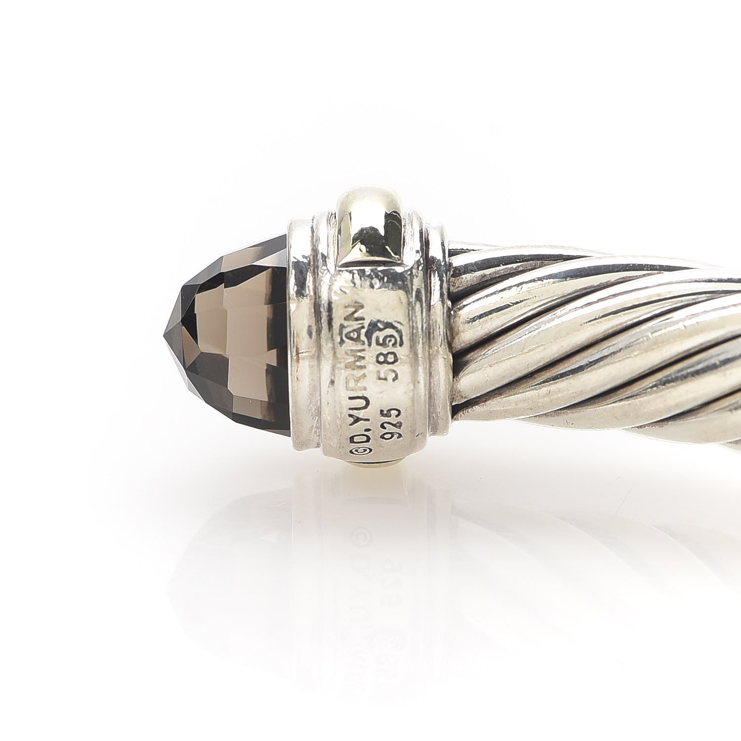 David Yurman Sterling Silver 14K Yellow Gold Smoky Quartz 7mm Cable Classics Bracelet 4 of 5