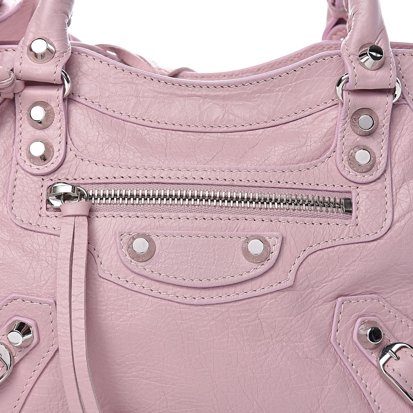 Agneau Classic Silver Hardware Mini City Logo Strap Pale Rose Black