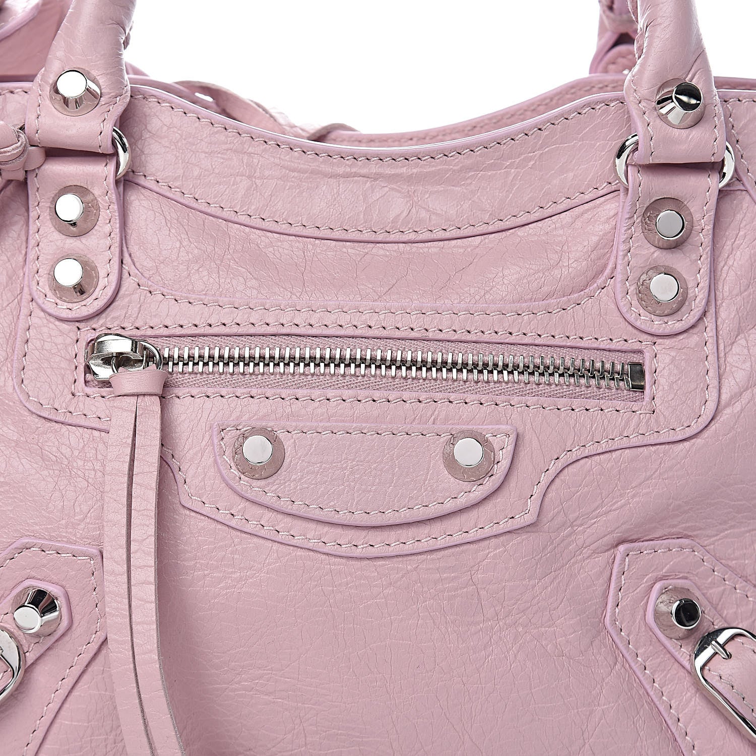 Balenciaga Agneau Classic Silver Hardware Mini City Logo Strap Pale Rose Black 8 of 10