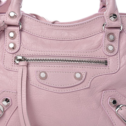 Balenciaga Agneau Classic Silver Hardware Mini City Logo Strap Pale Rose Black 8 of 10