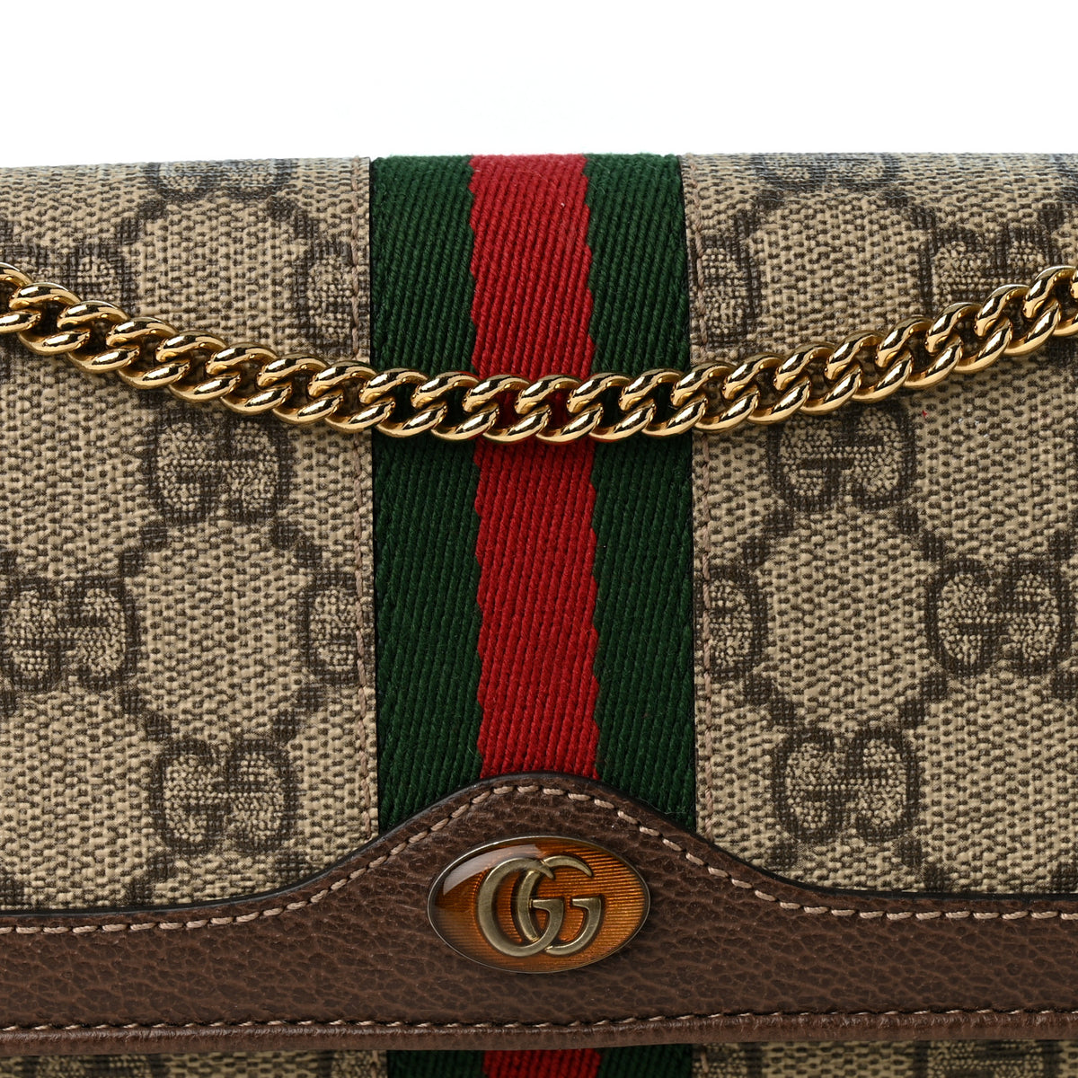 GG Supreme Monogram Web Ophidia Wallet On Chain Brown