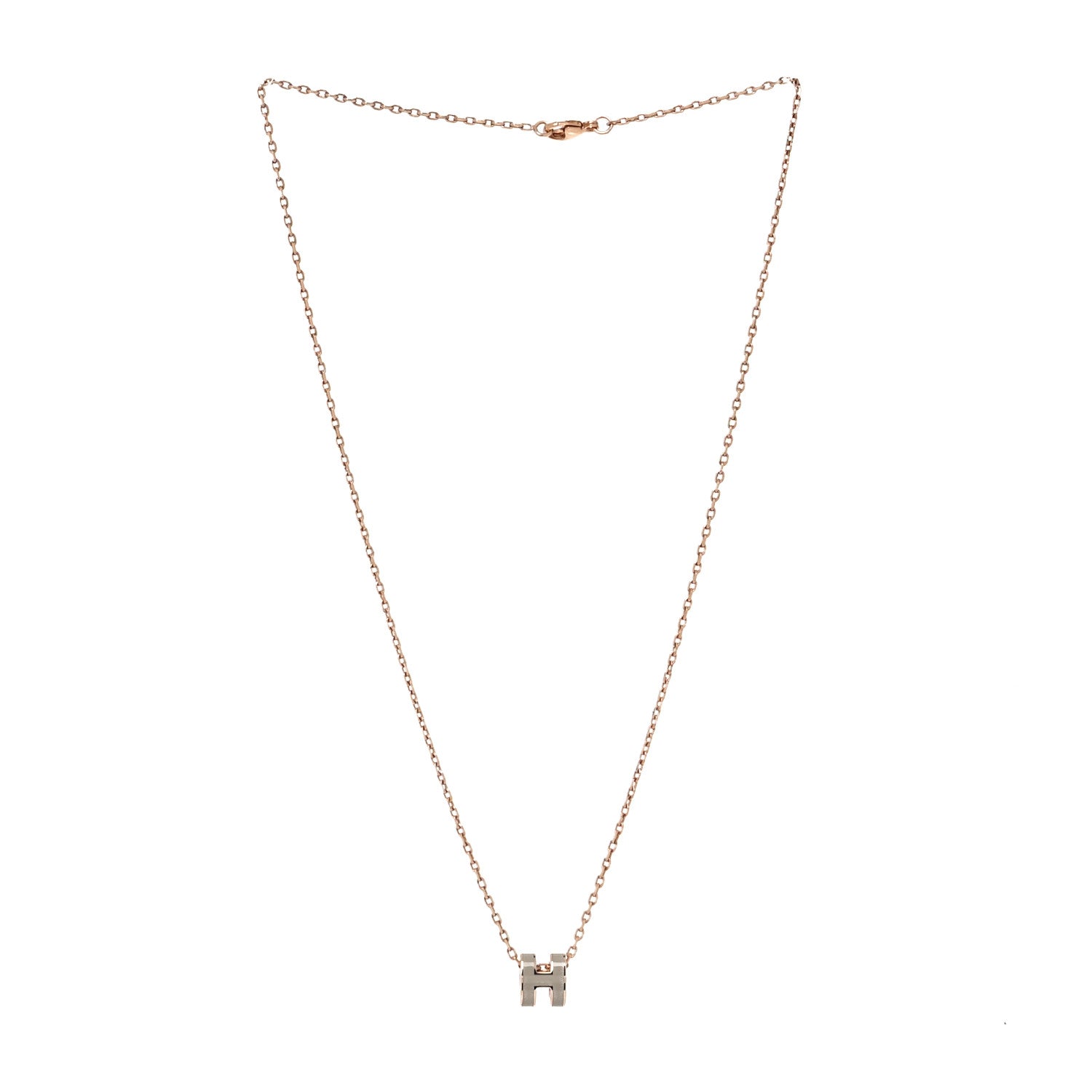 Hermes Lacquered Rose Gold Mini Pop H Pendant Necklace Marron Glace 3 of 6