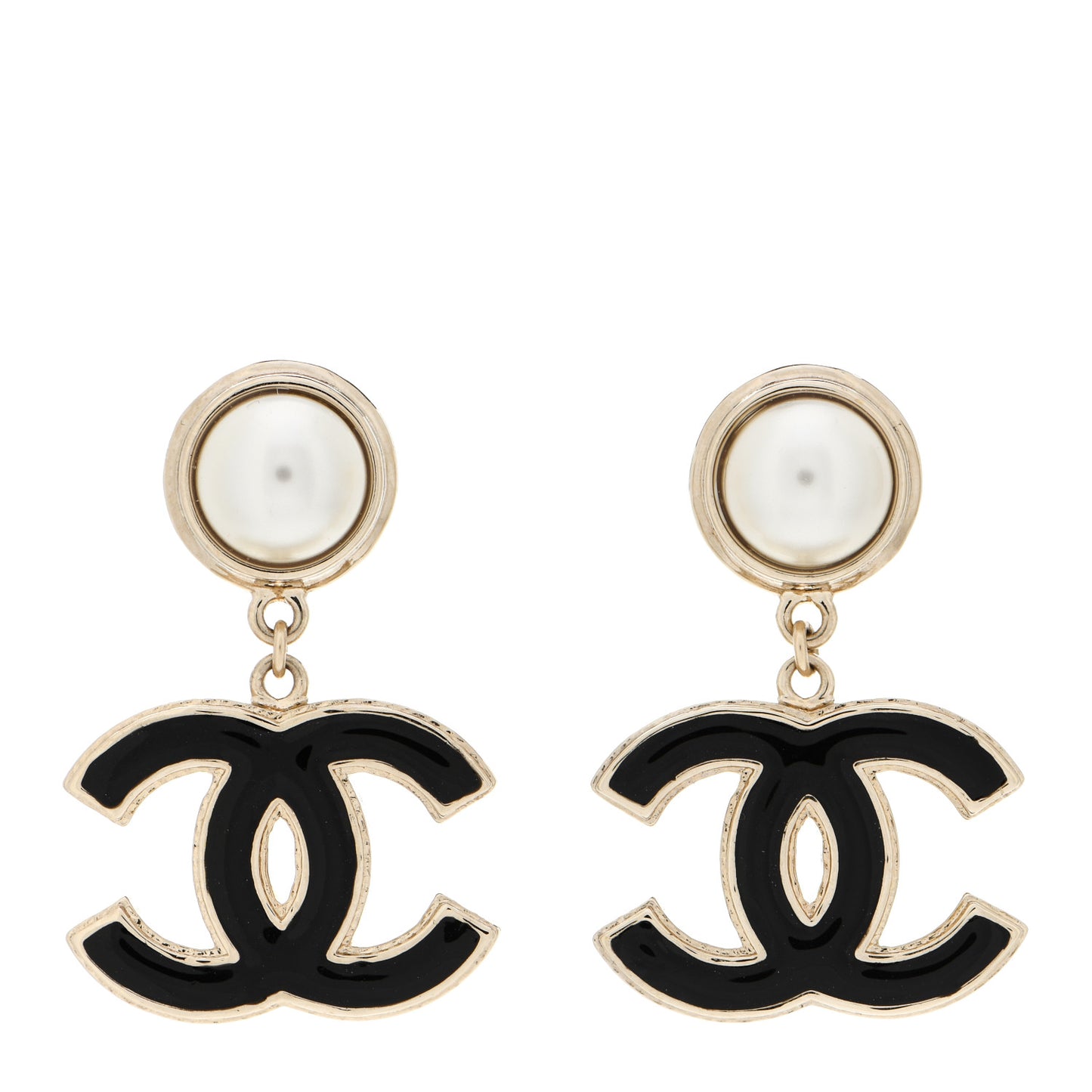 Pearl Enamel CC Drop Earrings Black