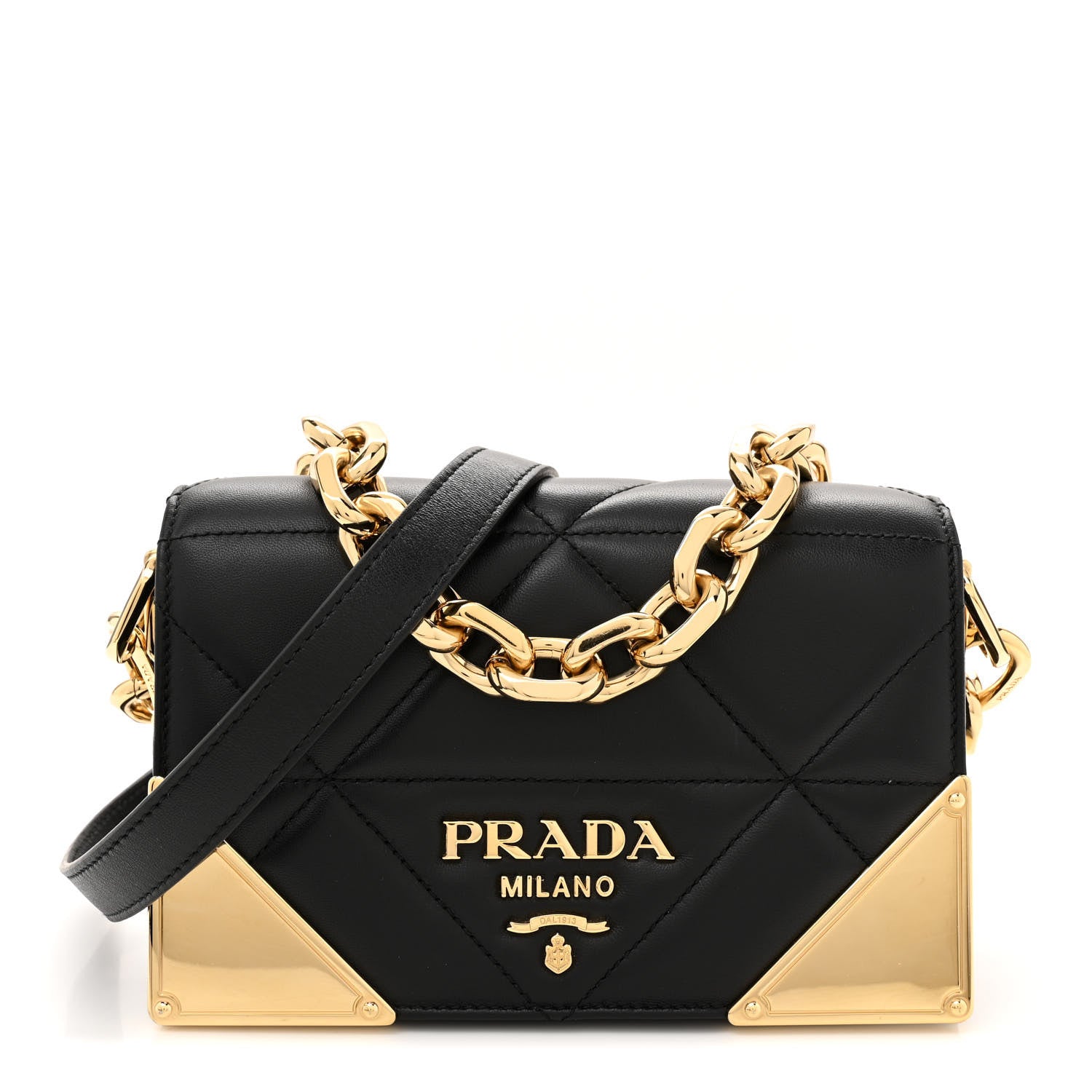 Prada Nappa Triangle Quilted Metal Shoulder Bag Black 1 of 9