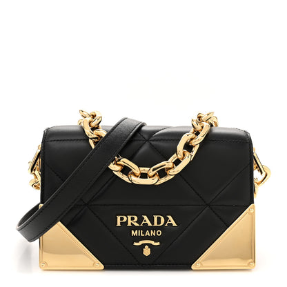 Prada Nappa Triangle Quilted Metal Shoulder Bag Black 1 of 9