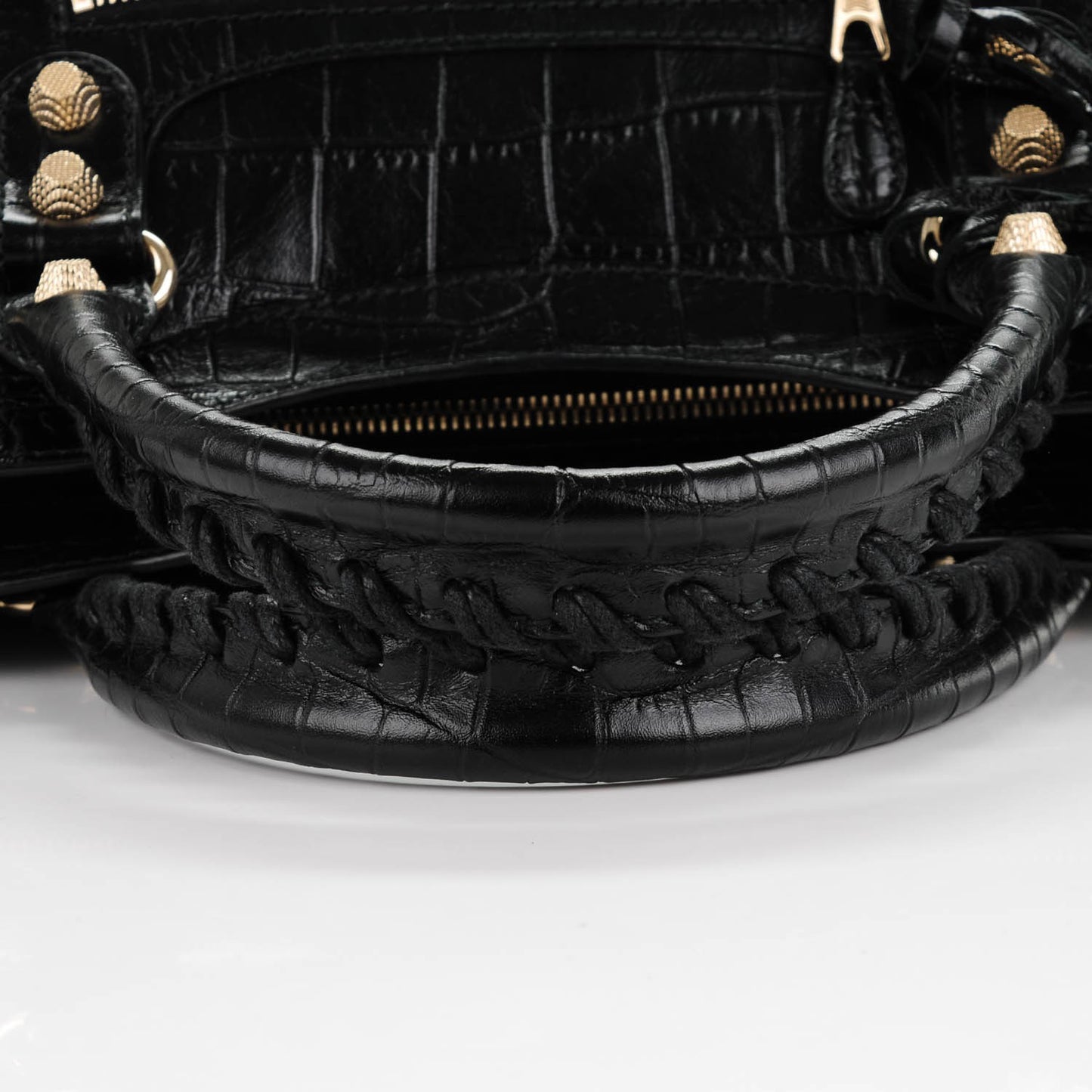 Calfskin Crocodile Embossed Giant 12 Gold Hardware City Black