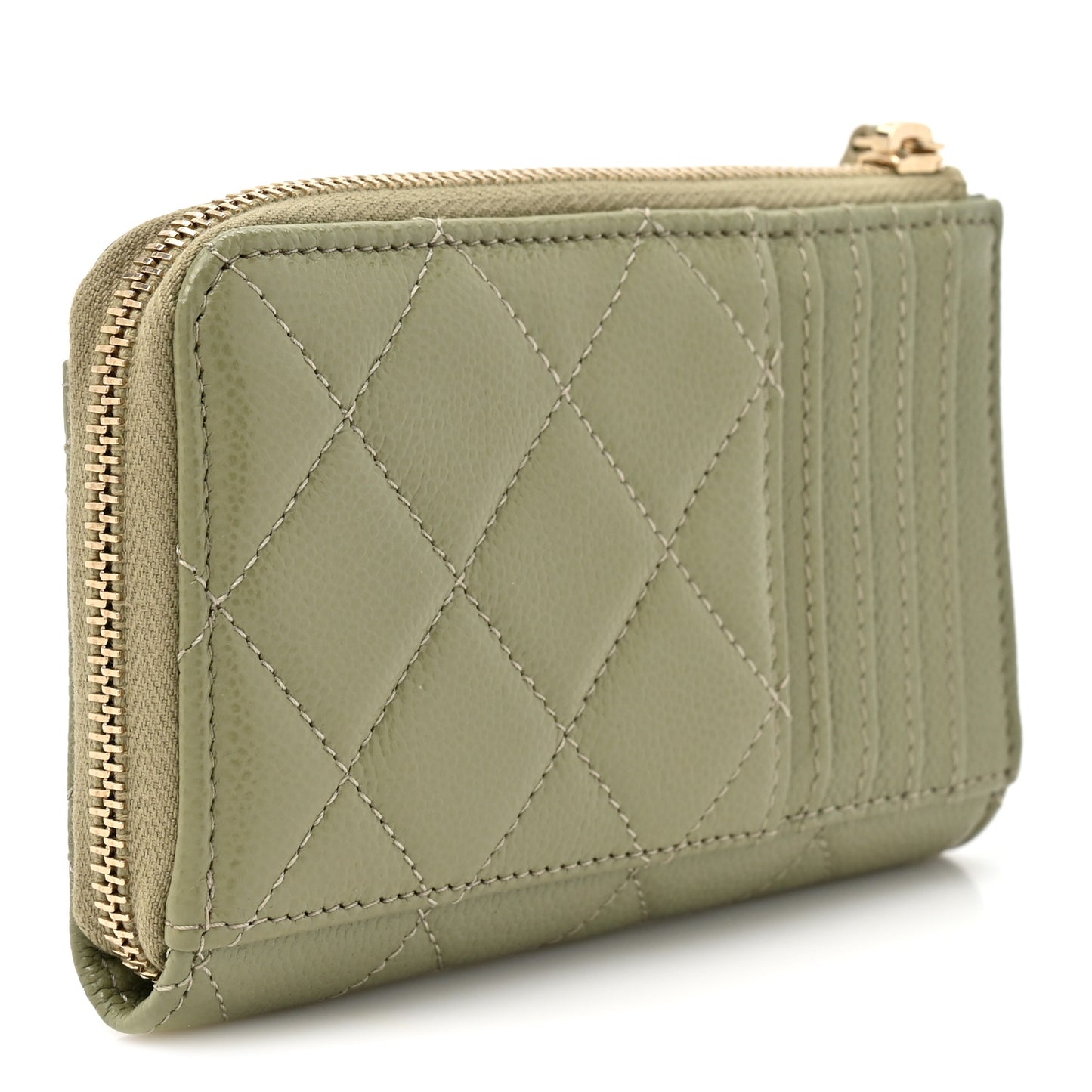 Caviar Quilted CC Zip Around Card Holder Khaki
