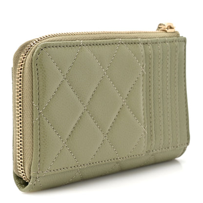 Chanel Caviar Quilted CC Zip Around Card Holder Khaki 3 of 8