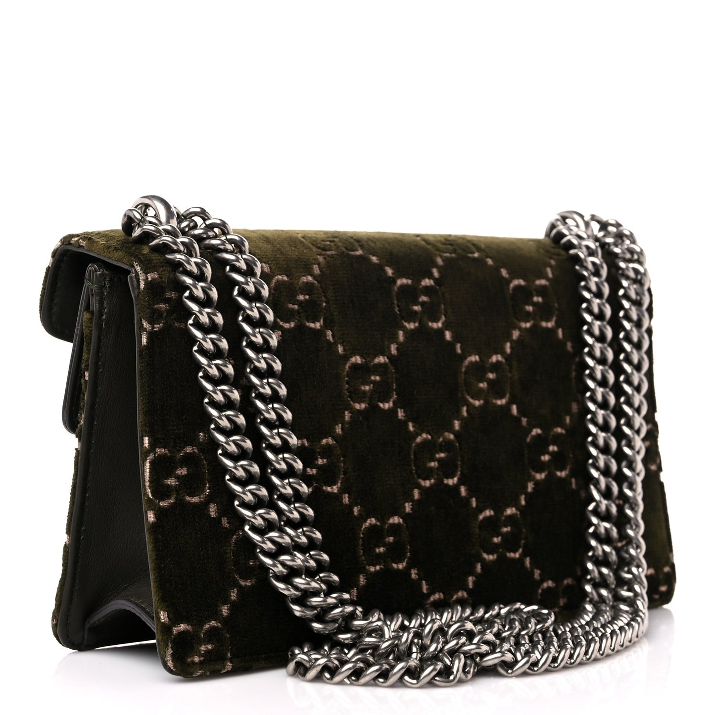 Velvet Moon Calfskin Crystal GG Monogram Small Dionysus Shoulder Bag Dark Olive Rose Gold