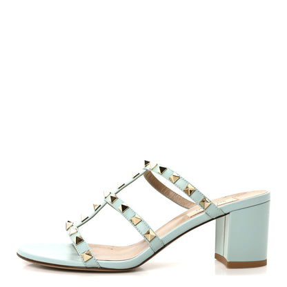 Valentino Garavani Calfskin Nappa Rockstud 60mm Caged Slide Sandals 37.5 Light Blue 1 of 9