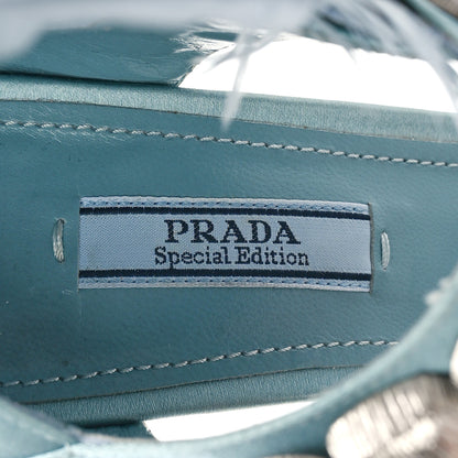 Prada Satin Feather Crystal 110mm Sandals 37 Curacao Argento 7 of 9
