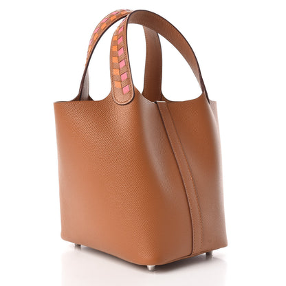 Hermes Epsom Tressage De Cuir Picotin Lock 18 PM Abricot Rose Azalee Gold 3 of 7