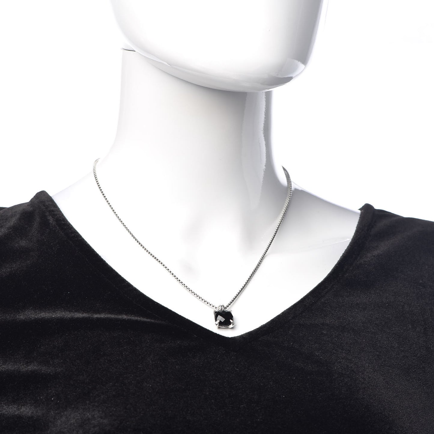 Sterling Silver Diamond Black Onyx 11mm Chatelaine Pendant Necklace
