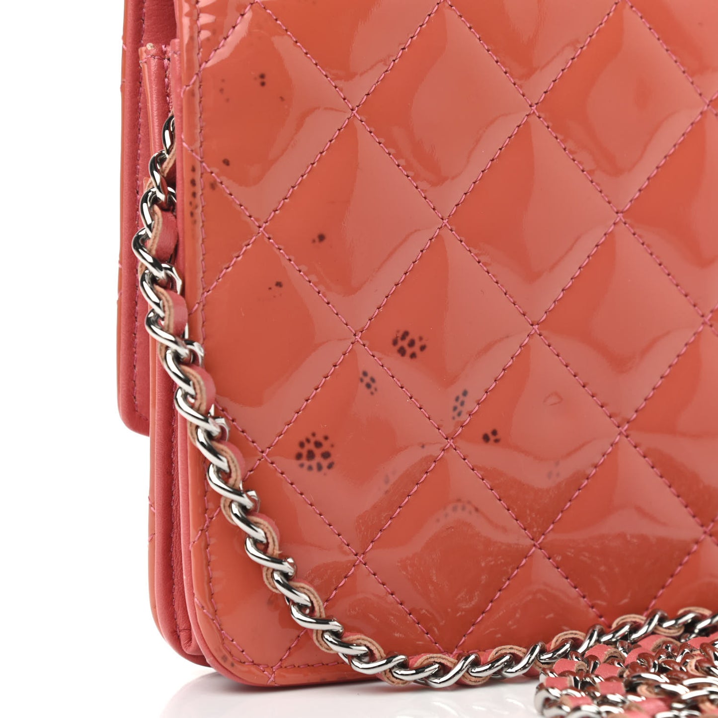 Patent Quilted Brilliant Wallet On Chain WOC Coral