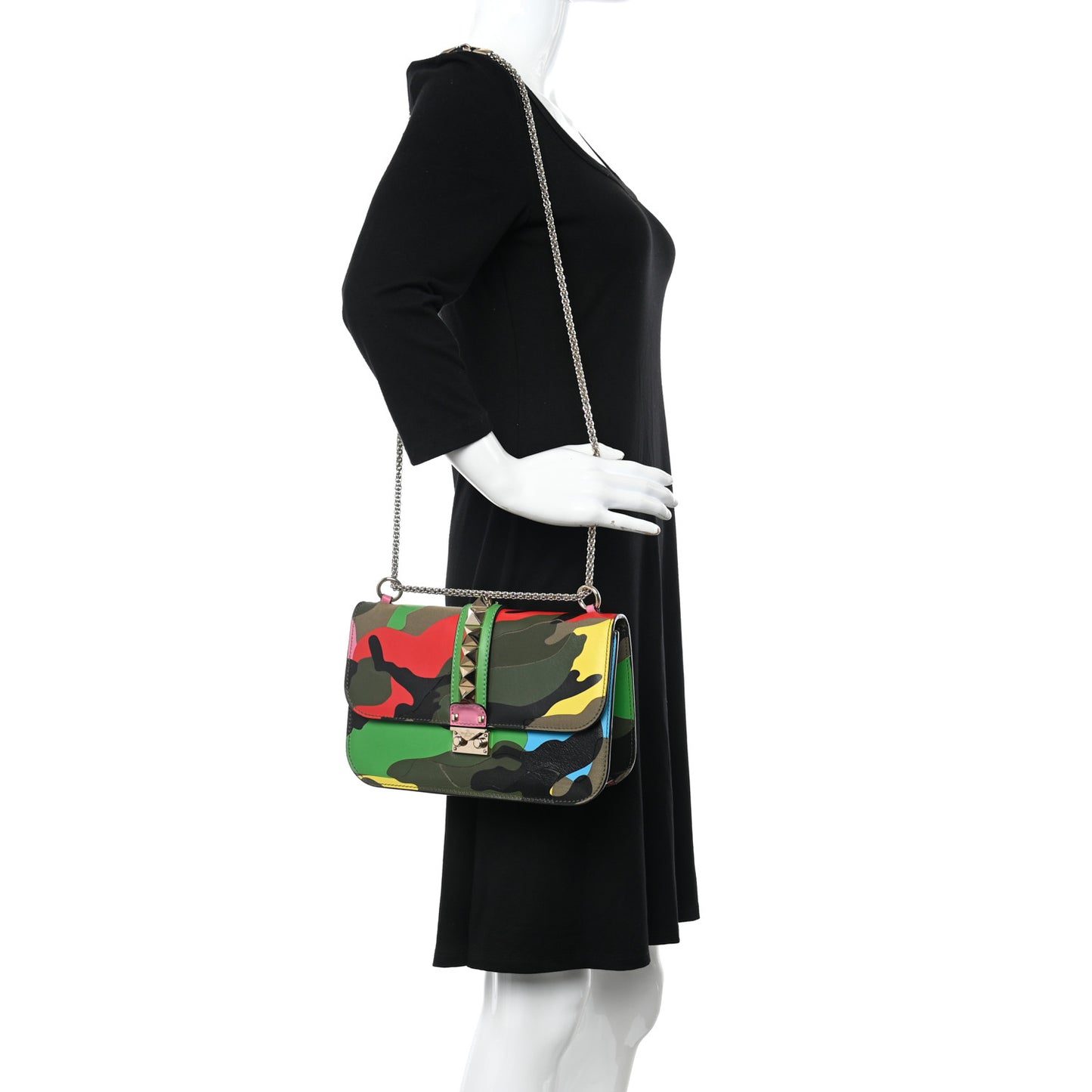 Nappa Canvas Camouflage Medium Glam Lock Rockstud Flap Multicolor