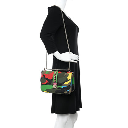 Valentino Garavani Nappa Canvas Camouflage Medium Glam Lock Rockstud Flap Multicolor 2 of 12