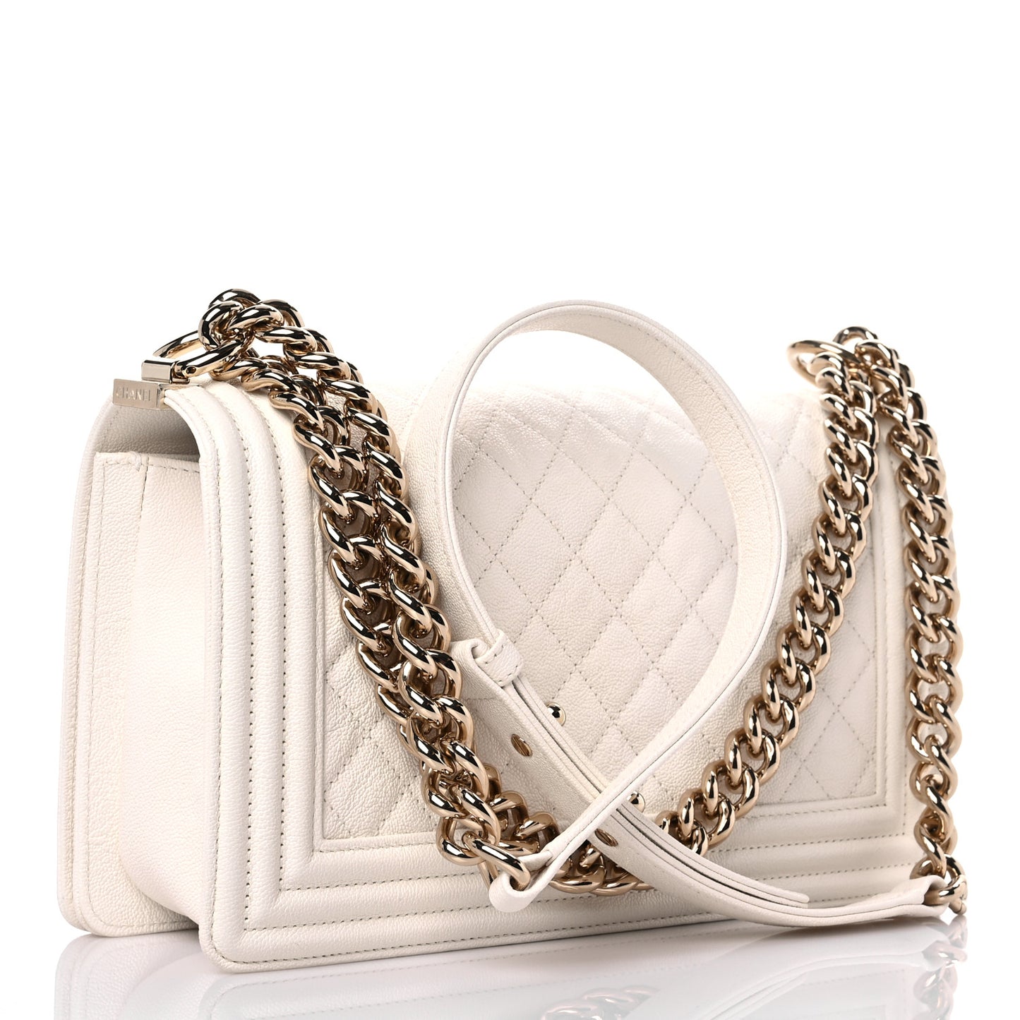 Caviar Quilted Medium Boy Flap White