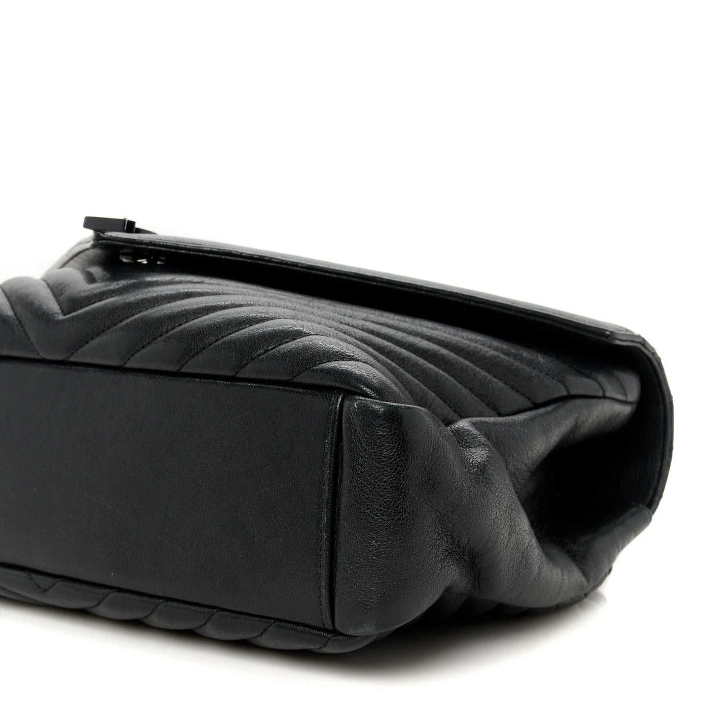 Sheepskin Matelasse Chevron Monogram Monochrome Large College Satchel Black